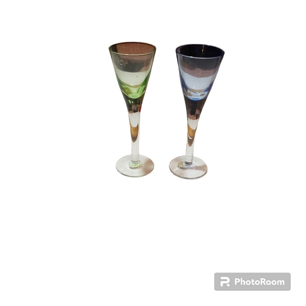 Light Blue & Light Green Stem Cordial Fine Glass Set of 2